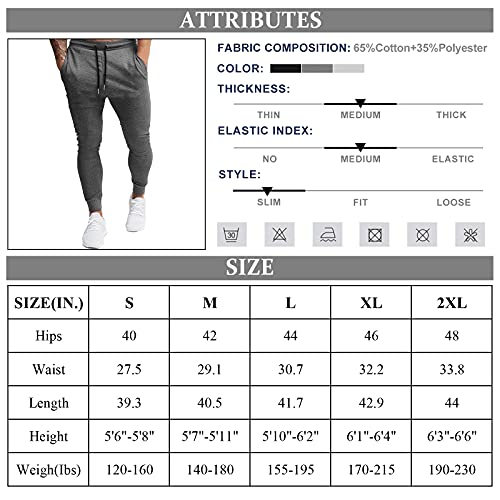 Buxkr Men's Slim Joggers Workout Pants For Gym Running And Bodybuilding Athletic Bottom Sweatpants With Deep Pockets,Dark Grey,L #TOP5