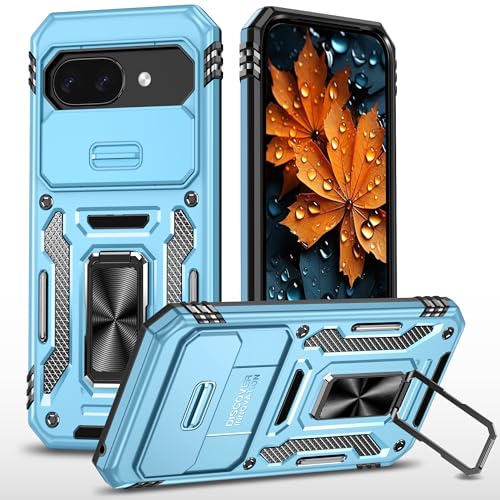 Image of Slide Camera Cover with Ring Holder Mobile Phone Case Cover for Google Pixel 9a (Blue)