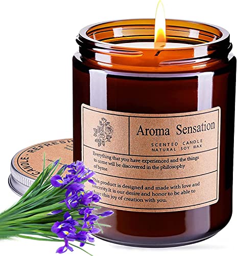KAPASKI Scented Candles, Highly Scented, Natural Wax, 40 Hours Long Burning, Aromatherapy Candles, 200g/7 Oz with Aesthetic Amber Glass, Clean Delicate Fruity Scent for Calming & Stress Relief(Misty Forest)
