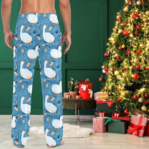 visesunny Mens Cotton Pajama Pants PJ Bottoms Fat Swan Pond Pattern Lightweight Soft Lounge Sleepwear with Pockets4