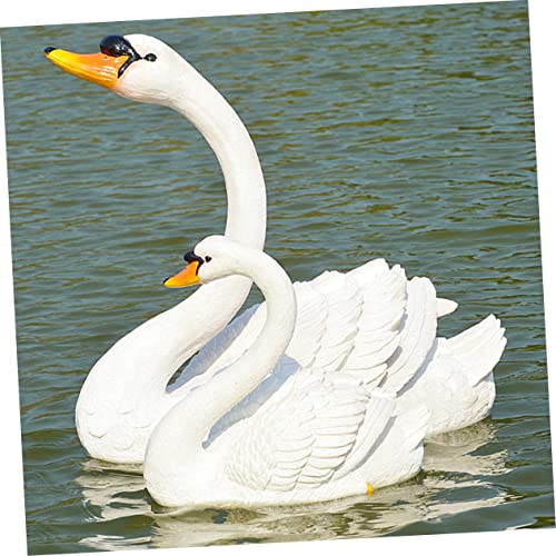 Yardwe 2Pcs White Figurine Animal Deterrent Artificial Simulation Household Duck Sculpture Pond Swan Statue Yard Outdoor Decor Patio Home Garden Decoy Goose Realistic Fake Floating #TOP4