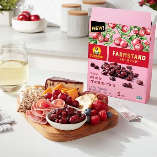 Image of Sun-Maid Farmstand Reserve Whole Dried Cranberries - (5 Pack) 0.8 oz Snack Bag - Dried Fruit Snack for Natural Sweeteners