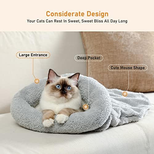 PAWZ Road Cat Sleeping Bag Fleece Soft Self Warming Washable Cat Beds Snuggle Sack Blanket Mat Kitty Sack Suitable for cat and Puppy Grey 60 * 58CM