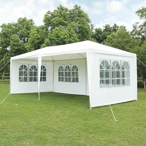 Gazebo Marquee 6x3M Canopy Party Tent with Sidewall And Windows Outdoor Gazebo Marquee Garden Wedding Party Tent Waterproof Patio Canopy for Sun Rain Shelter (6X3m White(4 Side )