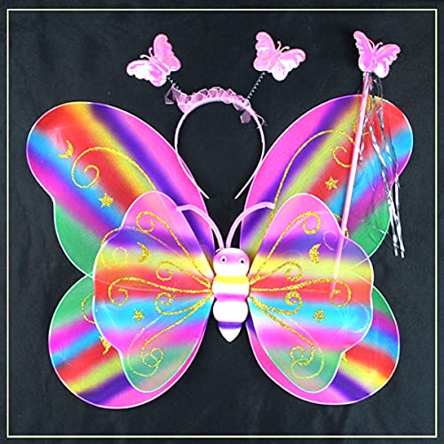 ABOOFAN Conjunto de fantasia de borboleta para meninas, asas de anjo, varinhas de fada, faixa de cab