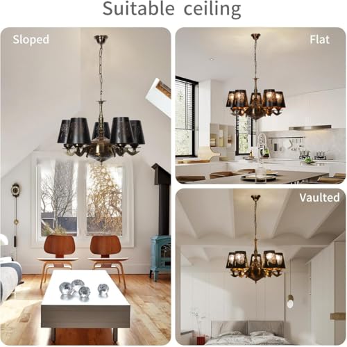 Image of Devansh 05 Lights Metal Leaf Etched Shade with Antique Golden Chandelier -X