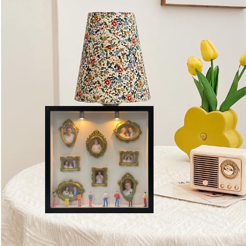 NlsqEU Mini Museunm Bilderrahmen Vintager, Kleine Bilderrahme Mini mit LED Licht, DIY Museum Silhouetter Box, Erinnerungsdisplay Kit, Menschen Museum, Geschenk für Valentinstag Familie