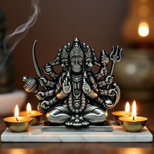 Image of UNOVATE Panchmukhi Hanuman Idol for Car Dashboard, Door Entrance, Home Temple & Pooja Room | Panchmukhi Hanuman Murti for Home Decor (Small, Black)