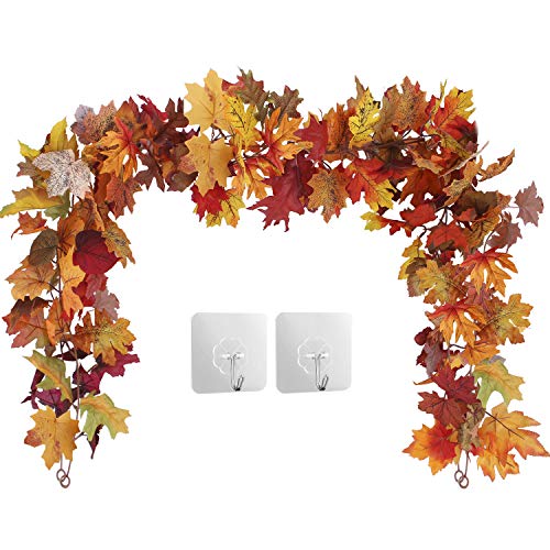 2 Pack Fall Maple Leaf Garland Hanging Fall Leaves Vine Artificial Autumn Garland Thanksgiving Decor for Home Wedding Party Christmas