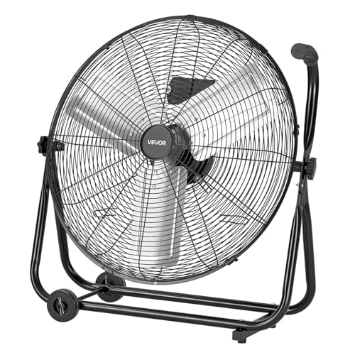 Image of VEVOR Industrial Shop Fan, 24 Inch Floor Drum Fan, High Velocity 7500 CFM, Heavy Duty Aluminum Blades, 3 Speeds, 360 Degree Tilt, Ideal for Commercial, Garage, Warehouse, Basement, Workshop, Black
