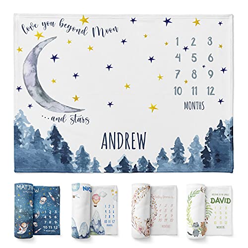 Personalized Baby Milestone Blanket - Baby Monthly Milestone Blanket W/Name 40" X 60" Custom Newborn Prop Flannel Blanket For Baby Boy, Girl, Nursery Decor #TOP5