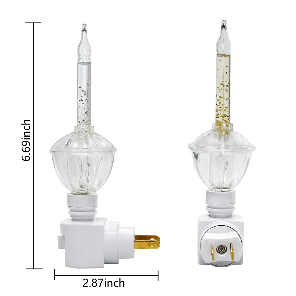 Abeja 1 Pack Silver Bubble Light Night Lights for Christmas Decor with 2 Vintage Bubble Light Bulbs(1 Spare) 5w Incandescent Bulb 120v Fits C7/ E12 Candelabra Base Swivel Plug-in Base