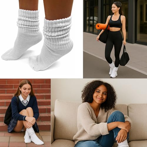 4 Pairs Girls White Slouch Socks Scrunchie Cotton Plush Soft Thick Junior 6-8 4 Pairs White Girls Soft Slouch Socks Plush Cotton Thick Knit Warm Winter Scrunch Junior Sizes 6-8 Teen Calf Scrunchie2