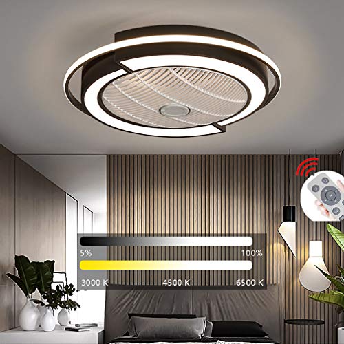 Preisvergleich Produktbild YAOXI LED Fan Deckenleuchte, Deckenventilator Mit Beleuchtung Fernbedienung Leise Dimmbar Einstellbare Windgeschwindigkeit Deckenlampe Für Schlafzimmer Wohnzimmer Esszimmer,Schwarz,D53×20cm / 36W