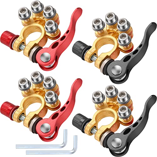 4 Pieces Battery Terminal Connectors 4 Way Battery Terminal with Hex Wrench Quick Release Disconnect Car Battery Terminal Copper Car Battery Terminal Positive Negative for SAE (Gold)