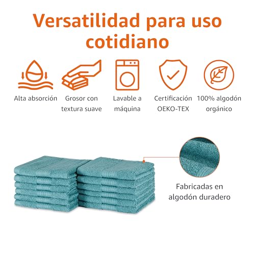 Infografía que destaca la alta absorción, el grosor suave, la lavabilidad a máquina y la certificación OEKO-TEX de las toallas de algodón orgánico.