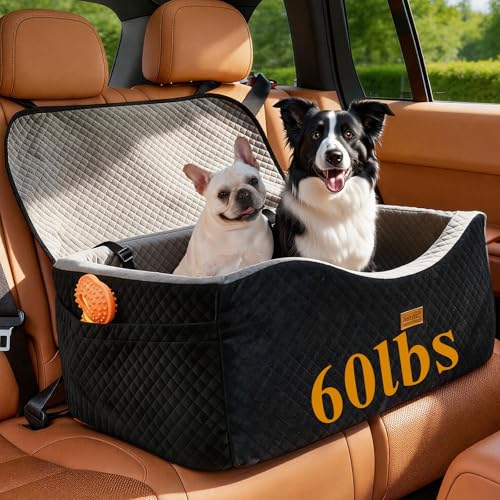 Dog Car Seat for Large Dogs up to 60 lbs or 2 Small Dogs with 4' Memory Foam, Back Seat Medium Pet...