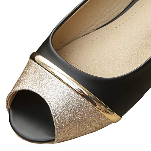 Modenpeak Women Peep Toe Crystal Glitter Slip-Ons Ballet Flat Black 10.5 - Image 3