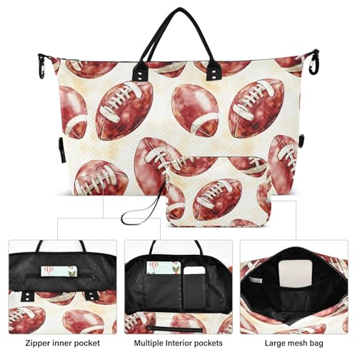Ball Football White Helmet Large Travel Duffle Bag Weekender Overnight Bags Gym Yoga Bag for Women Men with Toiletry Bag2