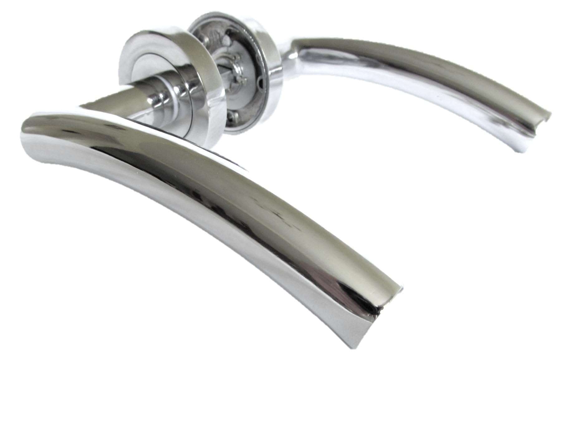ARCHED T BAR Internal Door Handle Pair Lever on Rose in Satin Stainless Steel Polished Stainless Steel