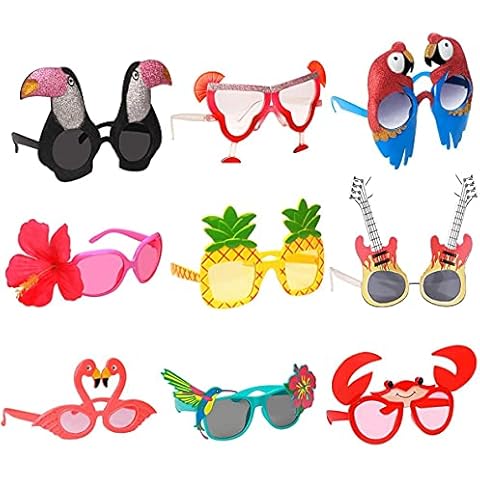 KAHEIGN Luau Party Sonnenbrille, 9 Paar Partybrille Lustige Hawaiianische Brille, Sommerparty Photo Booth Requisiten, Tropische Kostümbevorzugungen, Neuheit Partyzubehör Dekoration Cover