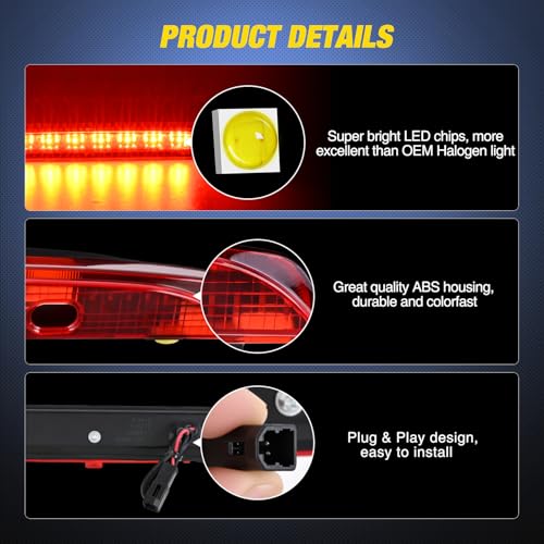 Image of Nilight Third Brake Light Tail High Mount 3rd Stop Lights Smoked Lens Compatible with Nissan Pathfinder 1993 1994 1995 Van SUV Rear Center Cab Lamp