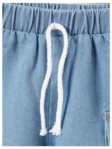 Image of BEAUDRM Boy's 2 Piece Summer Outfits Short Sleeve Collar Button Down Denim Shirt Tops and Shorts Set