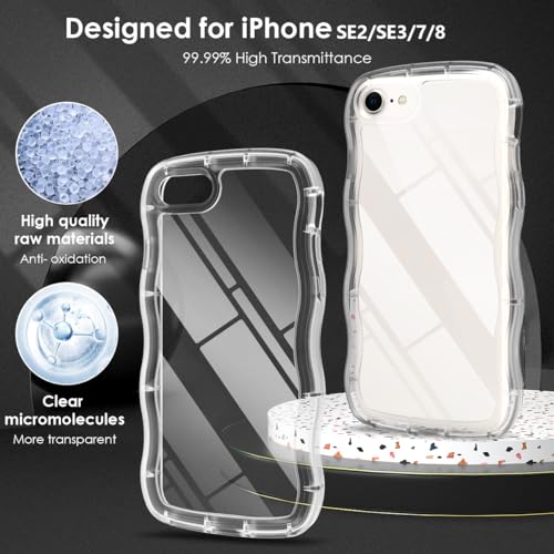 iPhone SE3 SE2 ケース クリア TPU+PC 韓国 可愛い ウェーブ ソフト 滑り止め 薄型 軽量 耐衝撃 おしゃれ スマホケース アイフォン SE3 SE2 8 7 ケース 4.7インチ PinLiSheng(クリア, iPhone SE3/SE2/7/8)