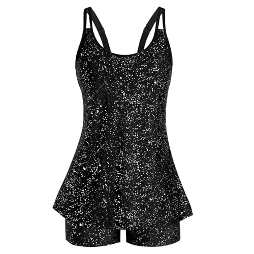 Arolina Tankini Swimsuits for Women Tummy Control Two Piece Bathing Suits Flowy Swim Tops with Boy Shorts Sparkling Silver Large