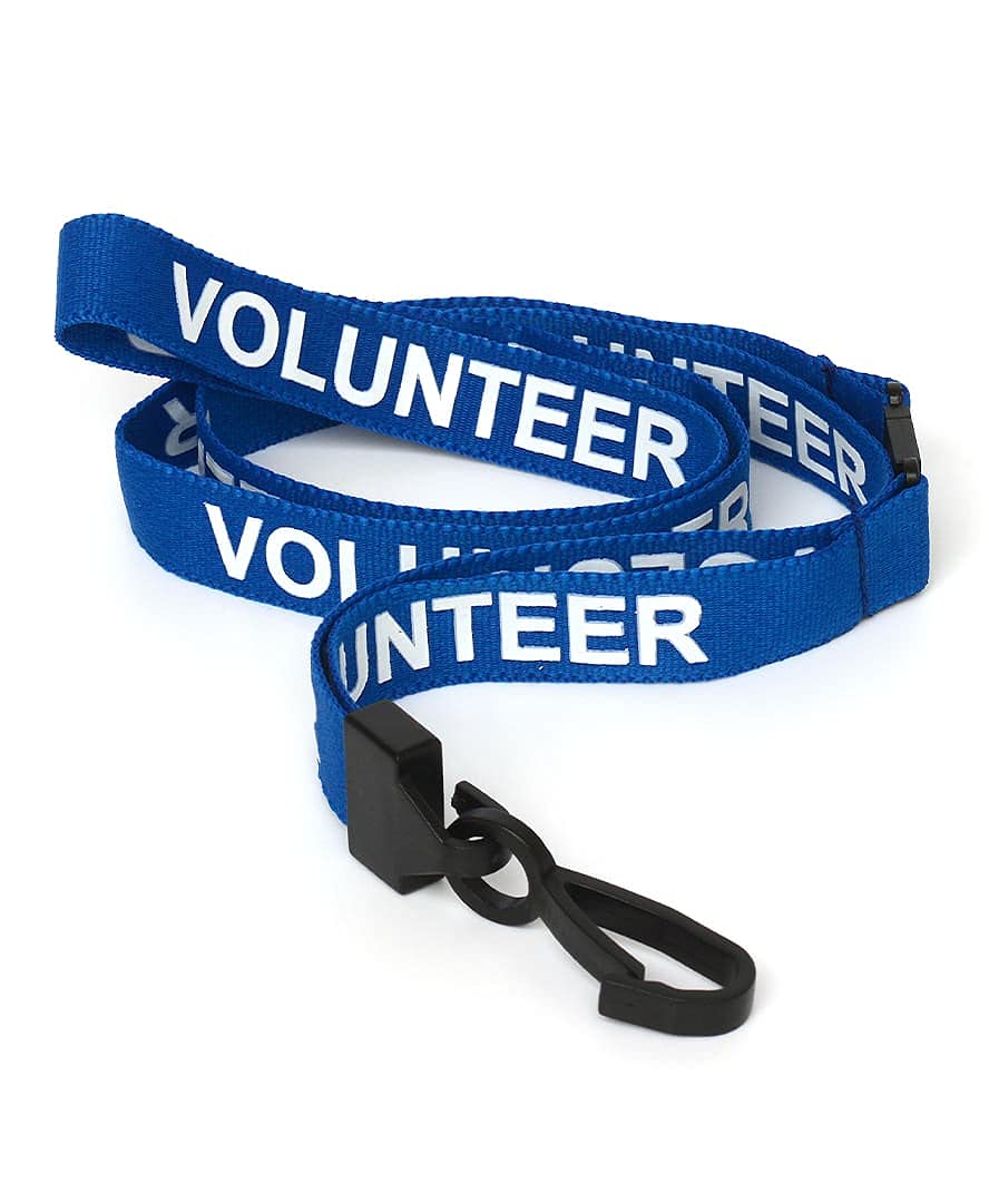 CKB LTD Volunteer LANYARDS Breakaway Safety Lanyard Neck Strap Swivel Plastic Clip for ID Card Holder - Pull Quick Release Design (Blue, Pack of 100)