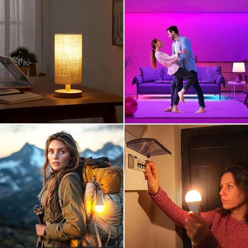 Image of Yochoice Rechargeable Battery Operated Wireless Puck A19 Light Bulb with Remote Control 1 Packs, Dimmable Detachable LED Bulb with 15 Colors Selectable 3 Timer, for Wall Sconce, Non Hardwired