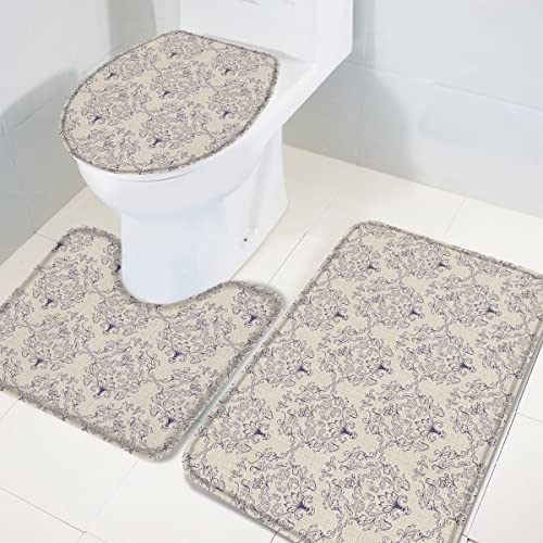 YINGD 3-teiliges Badezimmer-Teppich-Set, Badematte, Vintage-Barock-Muster, einfarbig, ultraweich, rutschfest, Badteppich… – Bild 5