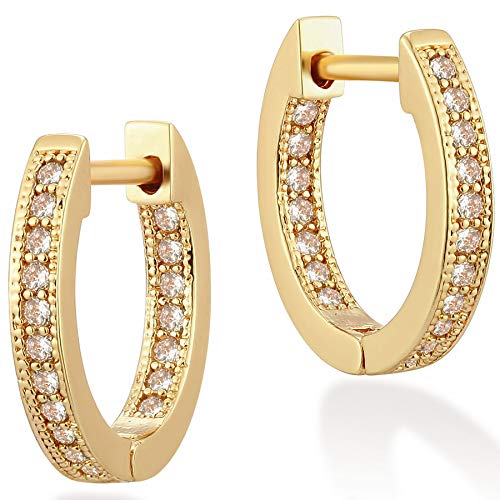 Mevecco Gold Dainty Hoop Cuff Earring for Women 14K Gold Plated Delicate cute Cubic Zirconia Cuff Earrings Huggie Stud 