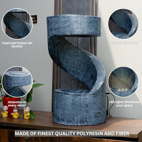 Image of EXPLEASIA Spiral Table Desk-Top Indoor Fountain Water Fountain for Garden Water Fountain for Home vastu Fountain for Home Decor Waterfall (31L x 31B x 59H cm) (Grey)