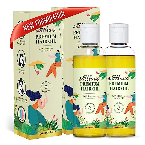 Image of Satthwa Premium Rosemary Hair Oil | Botanical Oil | Lightweight, Non-Greasy | for Daily Hair Care Rituals | 100 mlx2 | 3.3ozx2