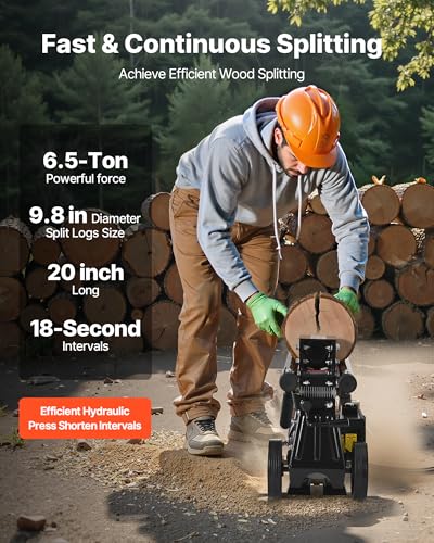 VEVOR Electric Log Splitter, 6.5 Tons Electric Wood Splitter, 1500W 15 Amp Motor, Portable Firewood Splitting Machine with 6" Wheels, Wood Splitters for Forestry Harvesting, Efficient & Secure - Image 3