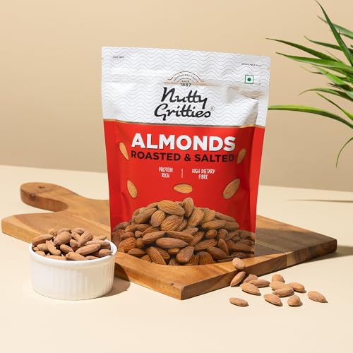 Image of Nutty Gritties California Roasted Almonds 200g (Pack of 2), Lightly Salted, Dry Roasted, Non Fried, Zero Oil, Crunchy Healthy Snack