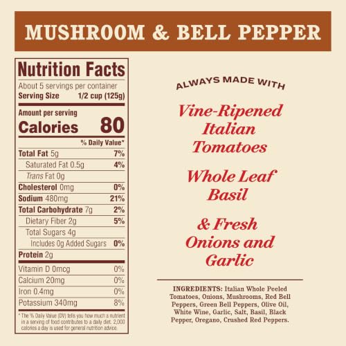 Image of Rao's Homemade Mushroom & Bell Pepper Sauce with Italian Tomatoes, 24 Ounce (Pack of 12)