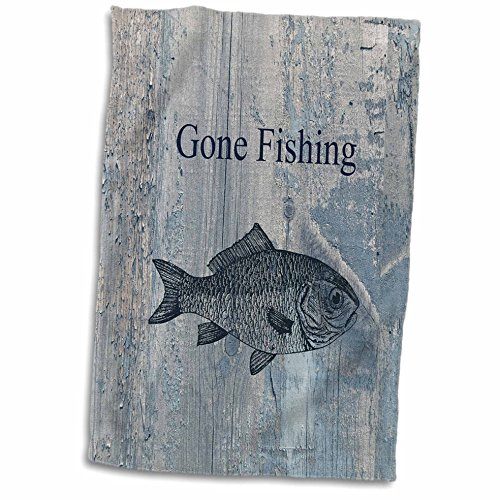 3D Rose Gone Fishing White Wash Wood Look Beach Theme Art Hand/Sports Towel, 15 X 22, Multicolor #TOP15