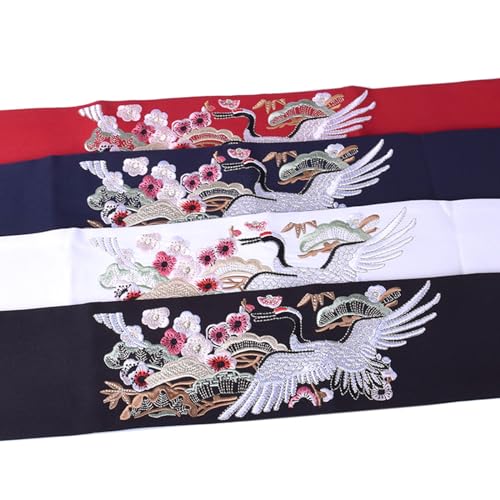 Chinese Han Dynasty Clothing Waistband with Embroidery Wide Tie Belt with Chinese Crane Flower Pattern4