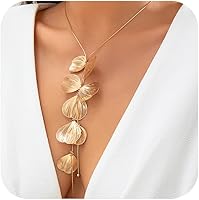 SAVNOJW Gold Leaf Choker Necklace for Women - Trendy Boho Ginkgo Leaves Y Tassel Necklace, Beachy Party Jewelry Gift
