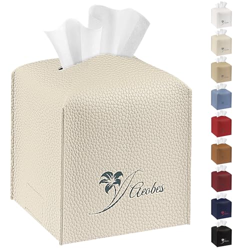 Aeobes Tissue Box Cover Square PU Leather Tissue Holder for Bathroom, Cube D&eacute;corative Tissue...