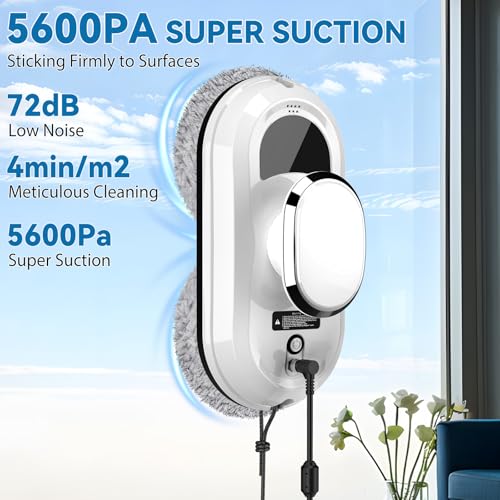 Fensterputzroboter, 5600Pa Fensterroboter Window Cleaning Robot, Intelligente Pfadplanung, mit Fernbedienung und 8 Tüchern, für Fenster innen und außen – Bild 6