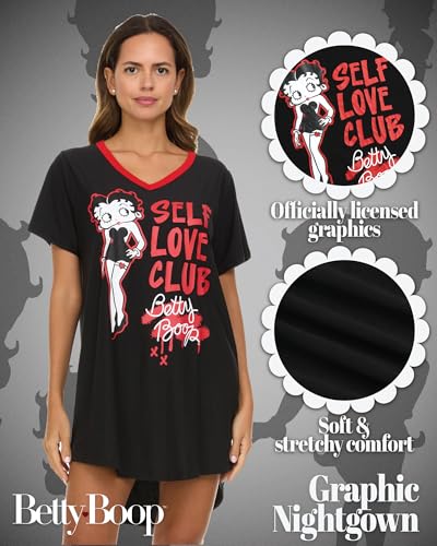 Womens Nightgown - Comfy Betty Boop Short Sleeve Lounge Sleep Dress Shirts for Women (Sizes: S-3X Plus)2