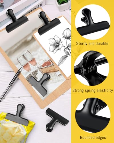 Caianwin 6 Stück Verschlussklammern Groß 76mm Tütenklammern Metallklammern Clips für beutel, Lebensmittel und Foto für Haus, Küche, Schule und Büro(Schwarz)