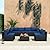Lviden 7 Pieces Outdoor PE Wicker Furniture Set Patio Rattan Sectional Conversation Sofa Set with Navy Blue Cushions and Glass Top Table