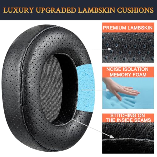 Image of SOULWIT Lambskin Replacement Earpads for SteelSeries Arctis 1 /3 /5 /Arctis 7 /7+ /7P /7P+ /7X /7X+ /9 /9X /Pro /Prime(Do Not Fit Any Arctis Nova) Headset, Ear Pads Cushions with High-Density Foam - Black