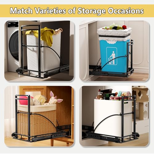 Image of Under Sink Trash Can Pull Out, Fits 7-13 Gal /50 Qt Bins | Under-counter kitchen pull-out kit; No garbage bin; Fits min. 13 inchW x 17 inchD x 17 inchH cabinets; Waste storage organizer Black