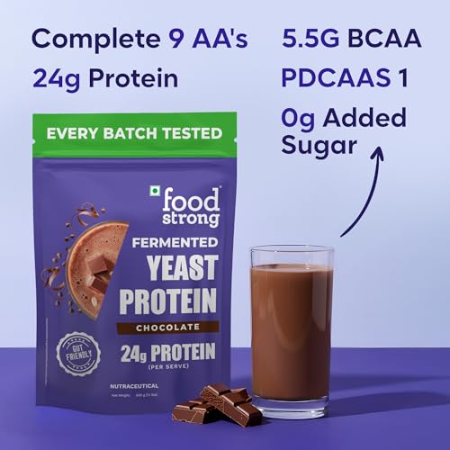 Image of Foodstrong Fermented Yeast Protein - Chocolate | 26g Complete Plant Protein with Probiotics, Digestive Enzymes, & Indian Herbs | Vegan | No Sugar | 500g