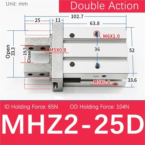 Cilindro de dedos MHZ2-32D con mordazas de aluminio de doble efecto rosa 7